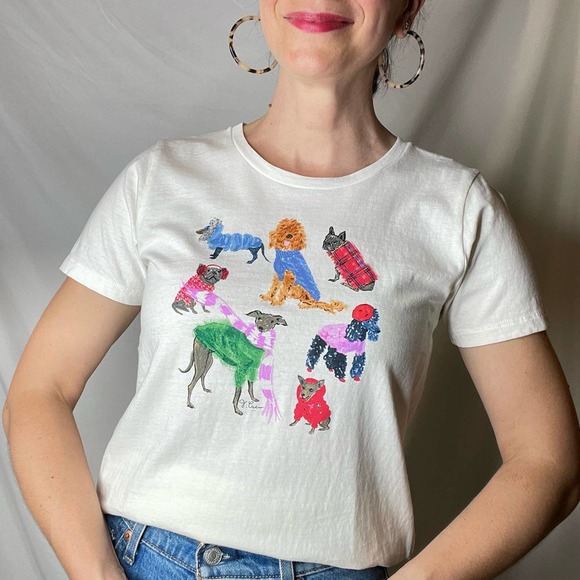 J Crew winter dogs Collector tee t-shirt ivory short sleeve dog graphic BL301 S - Picture 17 of 17